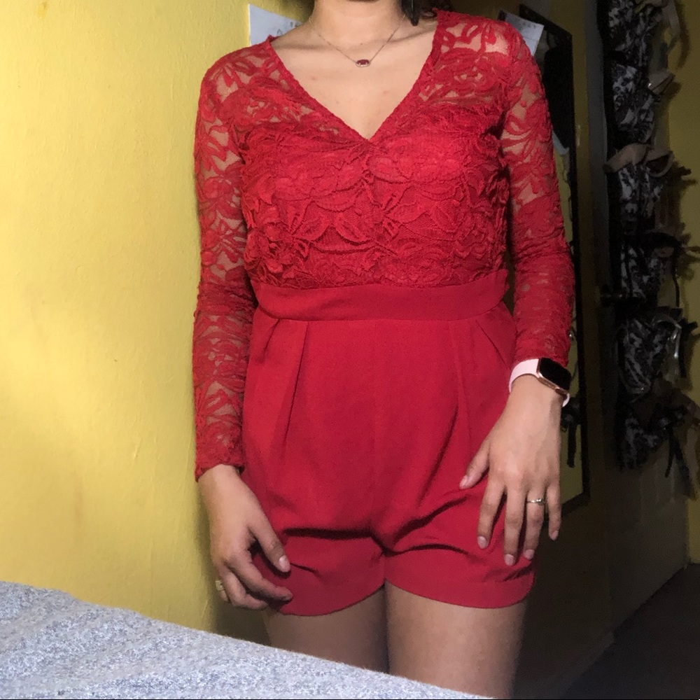 Red lace romper